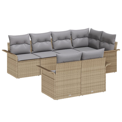 7 Delige Tuin Sofa Set Met Kussens Beige Poly Rattan