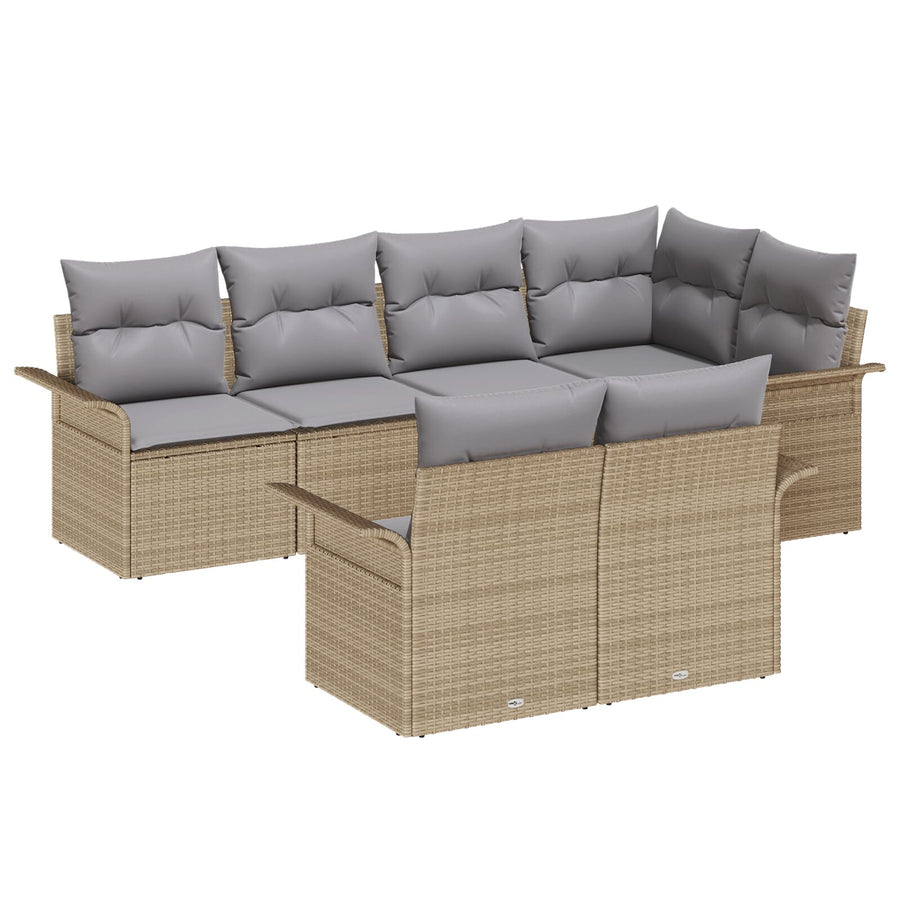 7 Delige Tuin Sofa Set Met Kussens Beige Poly Rattan