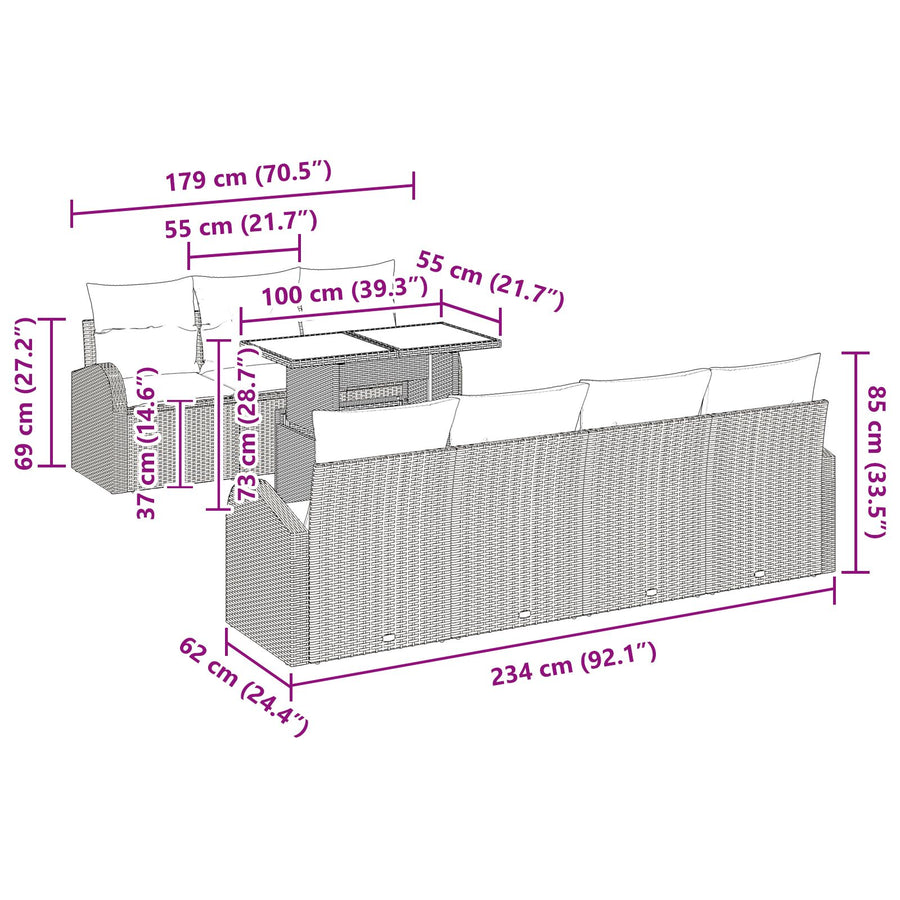 8-Delige Tuinbankset Met Kussens Beige Poly Rattan