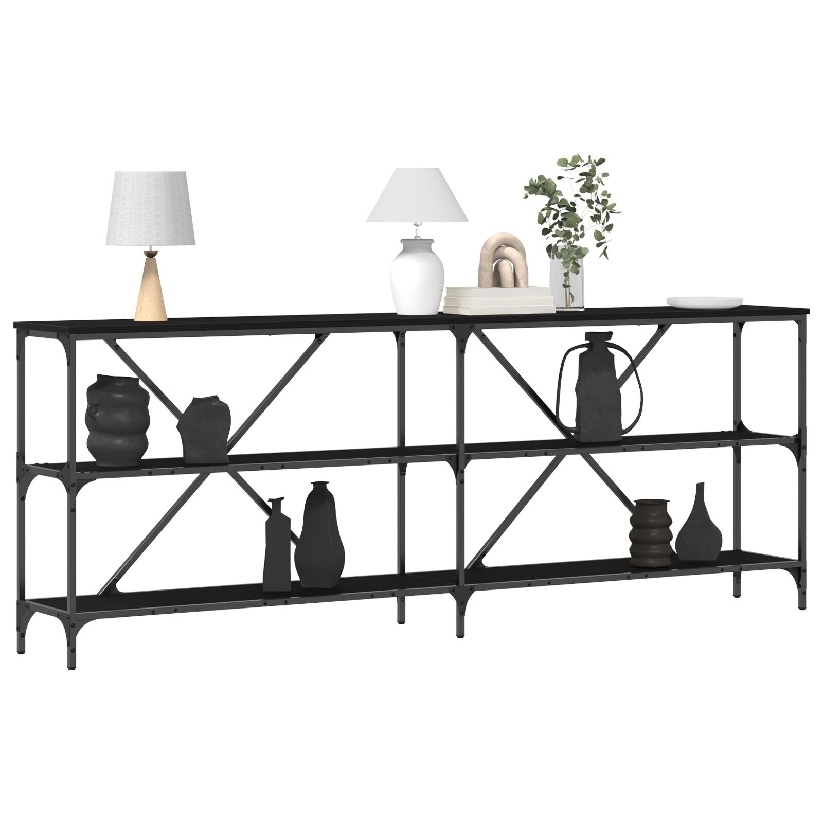 Console Tafel Zwart Eiken 200X30X75 Cm Engineered Hout En Staal