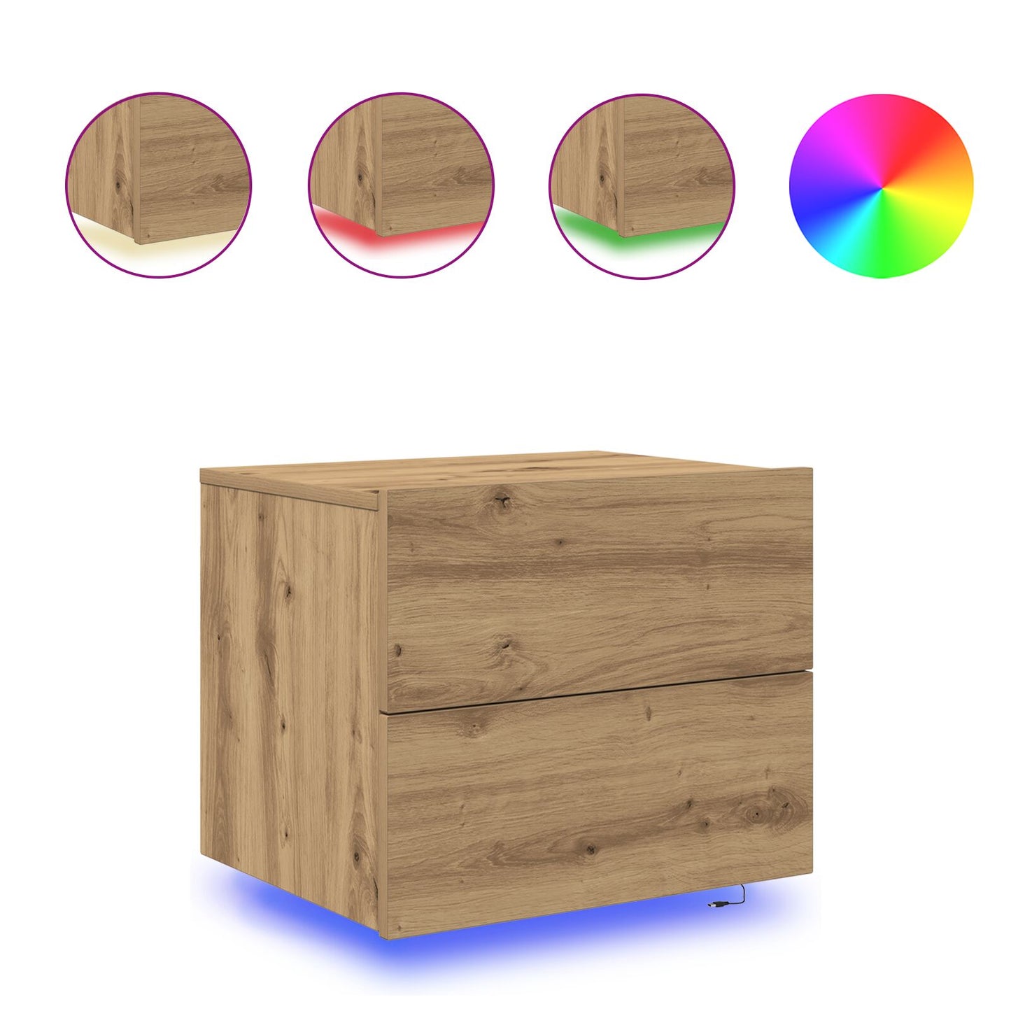 Bedside Cabinets Met Led Lichten Wandgemonteerd 2 Stuks Artisan Eiken Ambachtelijk eiken