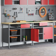 Werkbank 2 stuks 200x55x85 cm rood grijs metaal hout