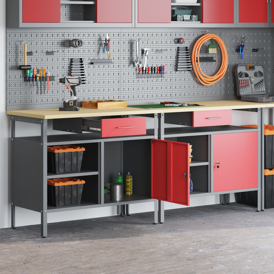 2-Delige Werkbank Set Rood Staal