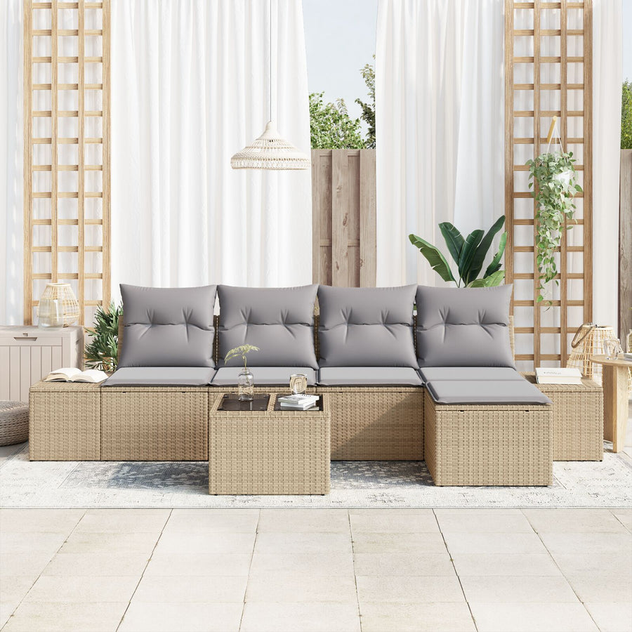 6-Delige Tuin Sofa Set Met Kussens Zwart Poly Rattan