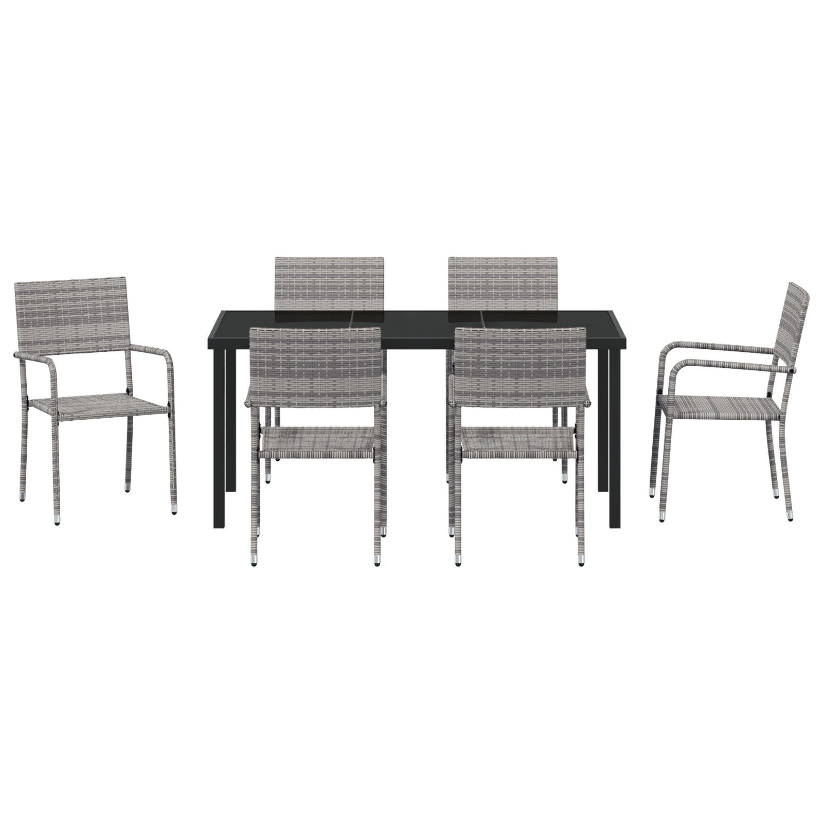 7-Delige Tuin Eetset Grijs Poly Rattan