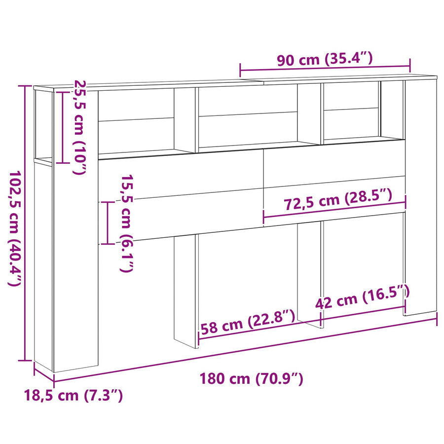 Hoofdbordkast In Zwart Eiken - 180X18.5X102.5 Cm