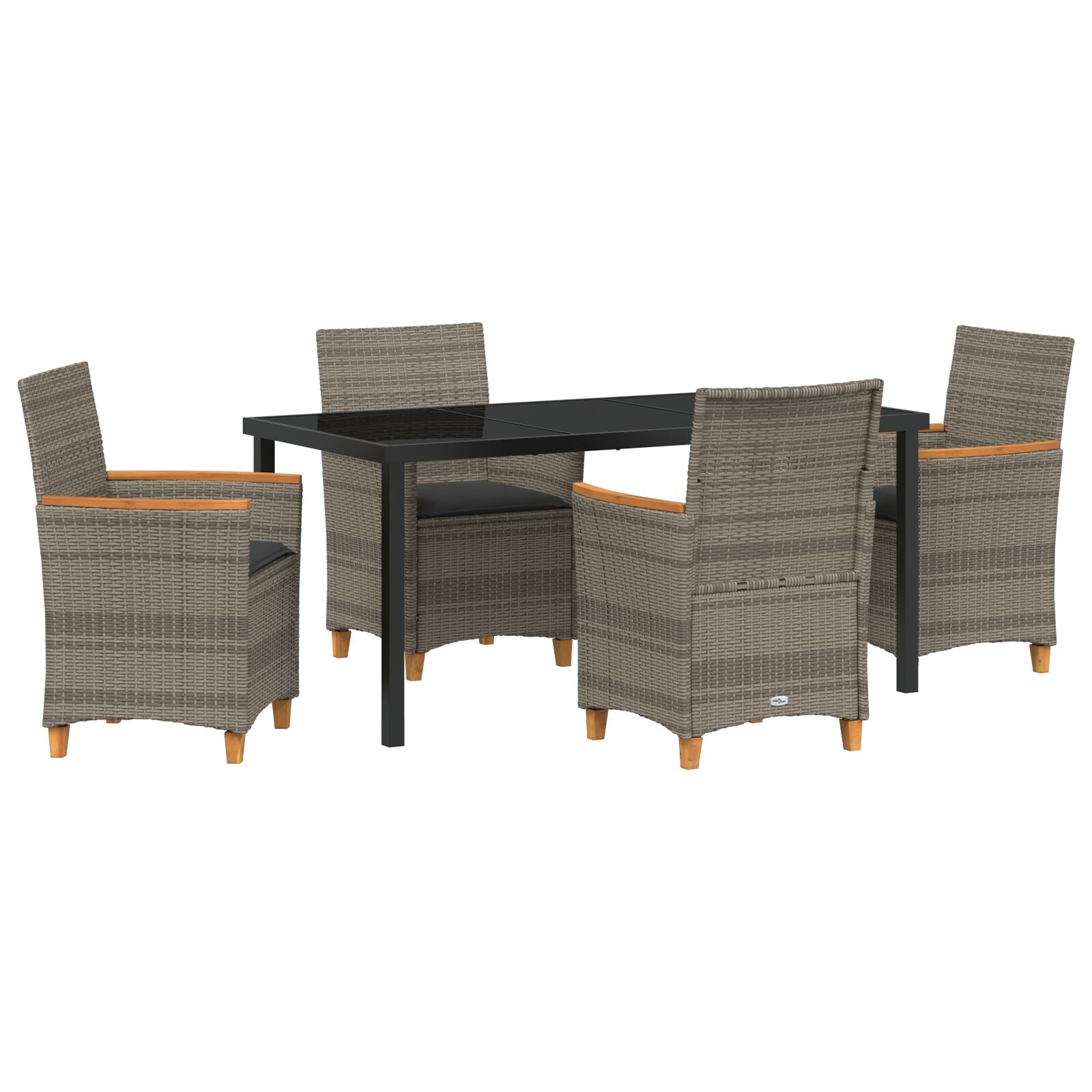 5-Delige Tuinset Met Kussens Grijs Poly Rattan