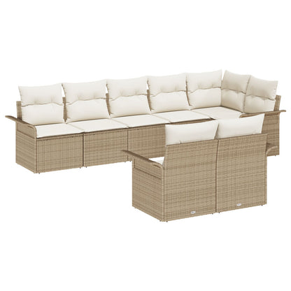 8-Delige Tuinbank Set Met Kussens Poly Rattan Beige en crème zonder tafel