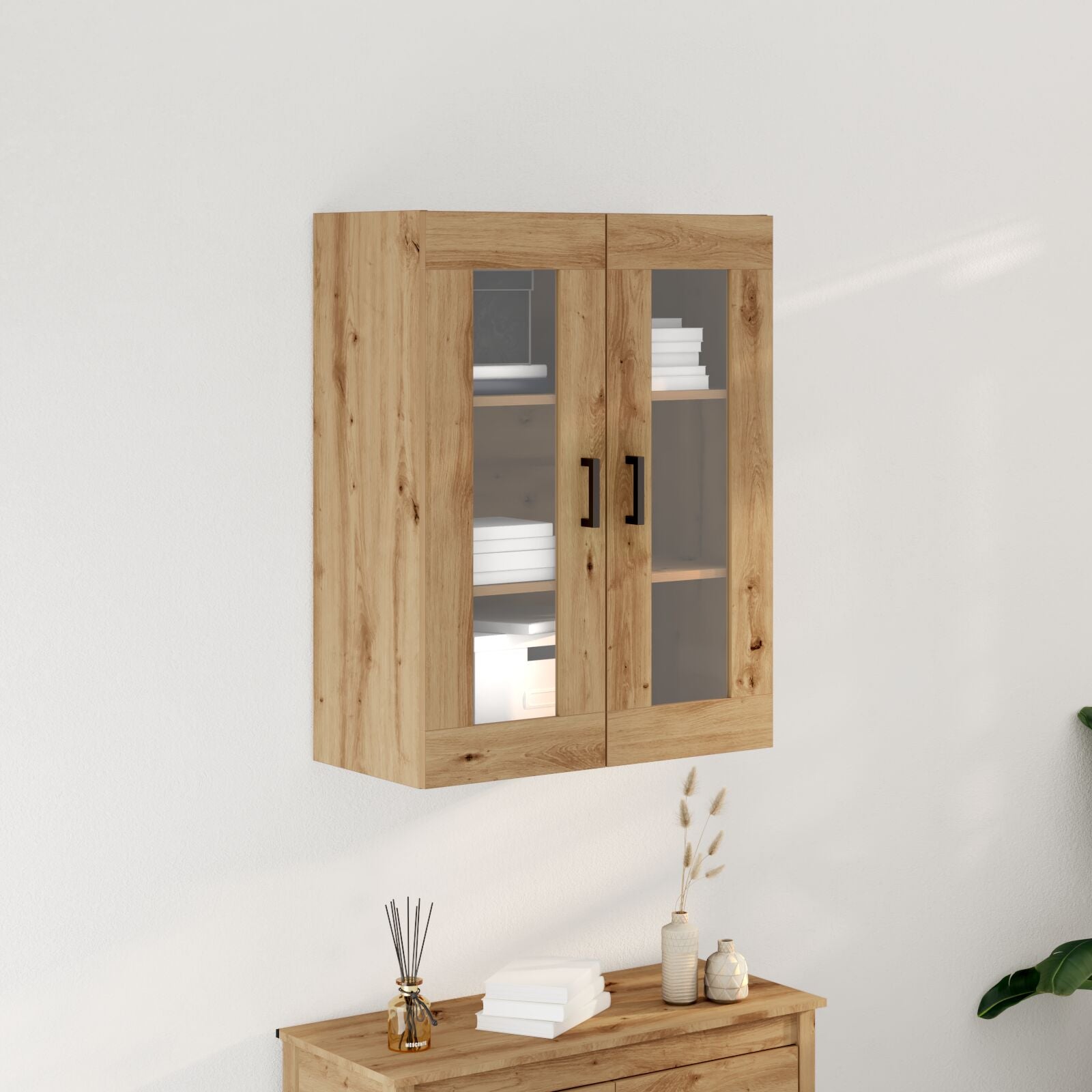 Wandkast Met Glazen Deuren Artisan Eiken 69.5X34X90 Cm