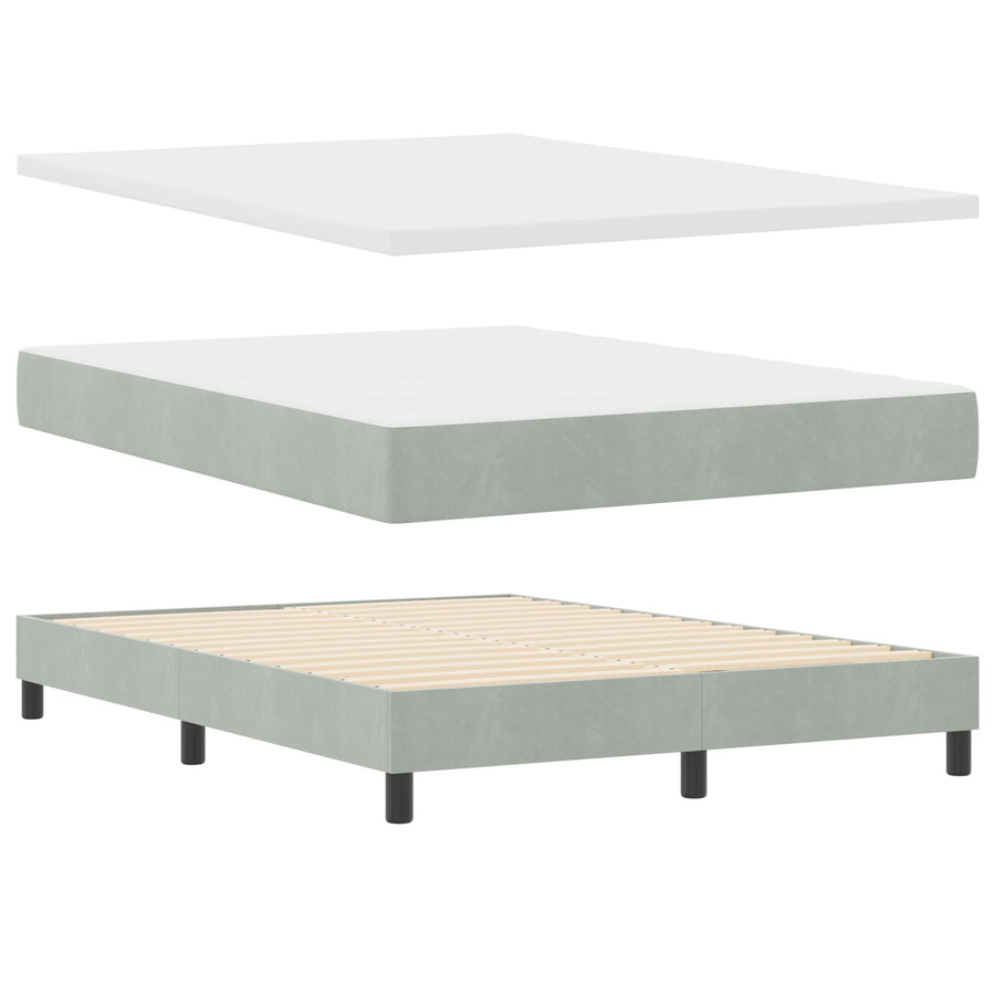 Boxspringbed Met Matras Lichtgrijs 140X200 Cm Fluweel Blauw