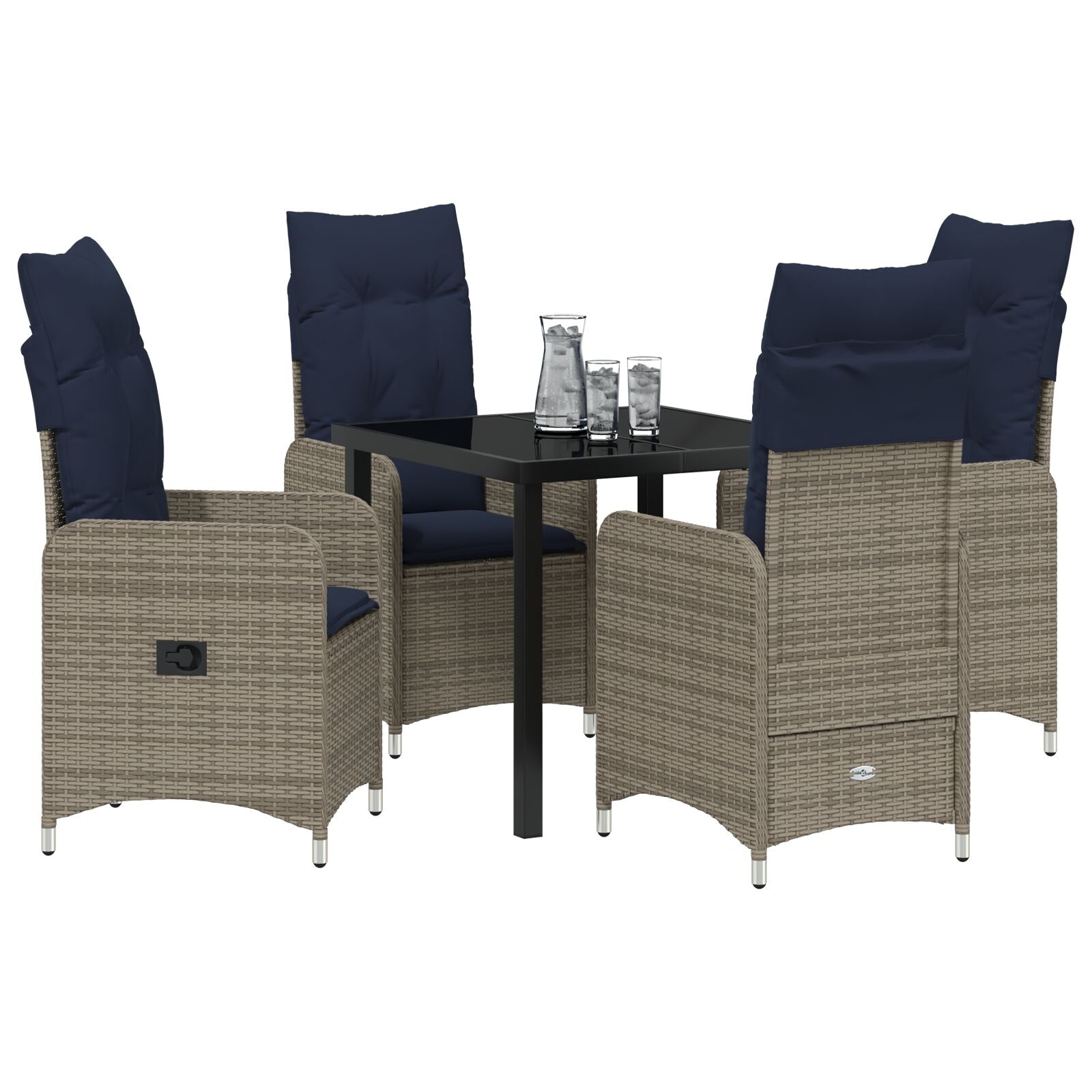 5-Delige Tuin Eetset Met Kussens Zwart Poly Rattan