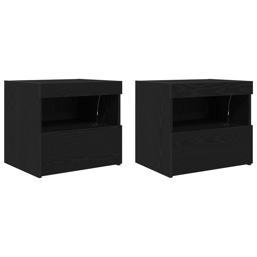 Nachtkastjes Met Led-Verlichting 2 Stuks Zwart Eiken 50X40X45 Cm