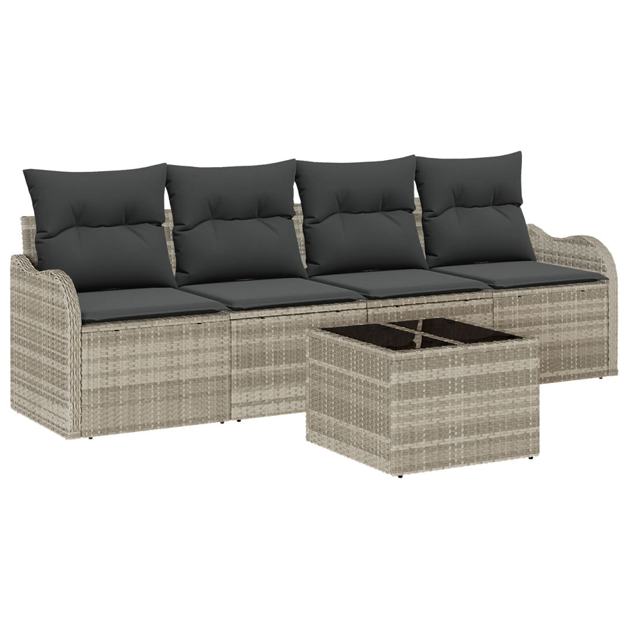 5-delig Tuin Sofa Set met Kussens Lichtgrijs Poly Rattan, vidaXL 2-zits Tuin Sofa met Kussens Lichtgrijs Poly Rattan