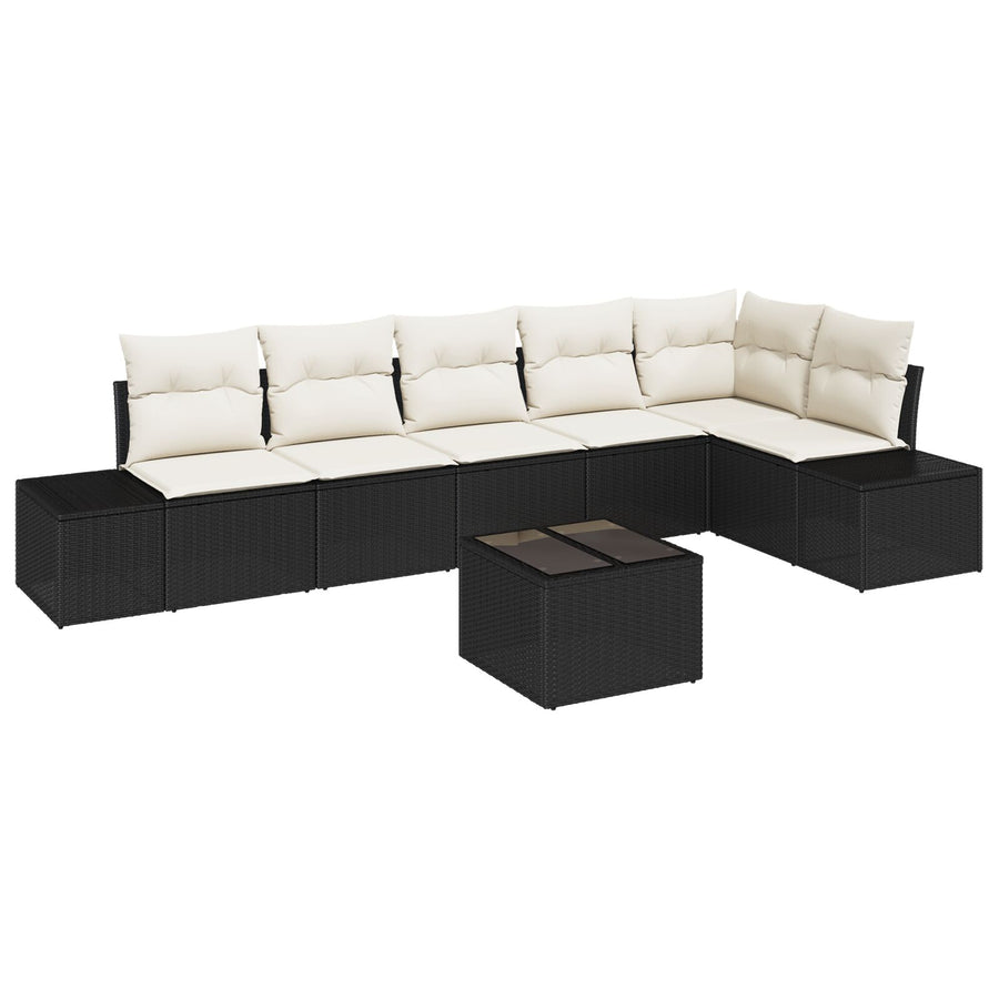 6-Delige Tuinbankset Met Kussens Bruin Poly Riet Zwart en wit met tafel