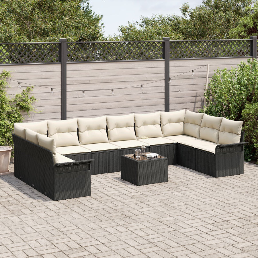 10-Delige Tuin Sofa Set Met Kussens Bruin Poly Rattan
