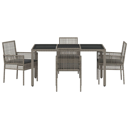 5-Delige Tuin Eetset Met Kussens Grijs Poly Rattan