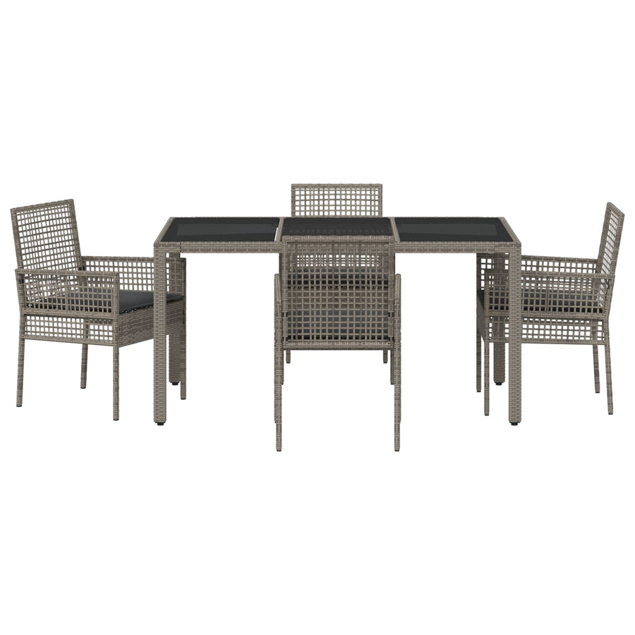 5-Delige Tuin Eetset Met Kussens Grijs Poly Rattan