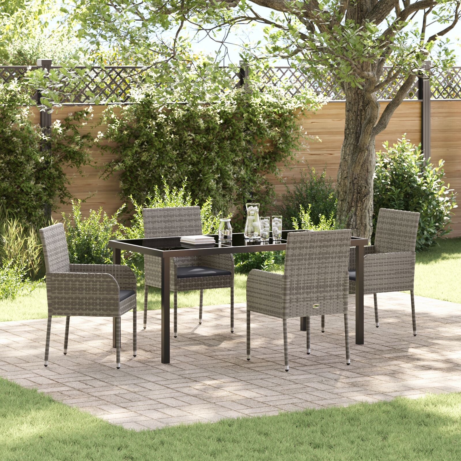 5-Delige Tuin Dining Set Met Kussens Grijs Poly Rattan