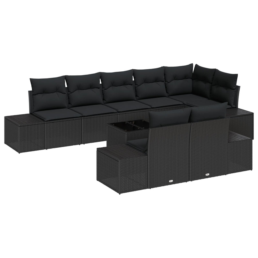 9-Delige Tuin Sofa Set Met Kussens Beige Poly Rattan Zwart met tafel