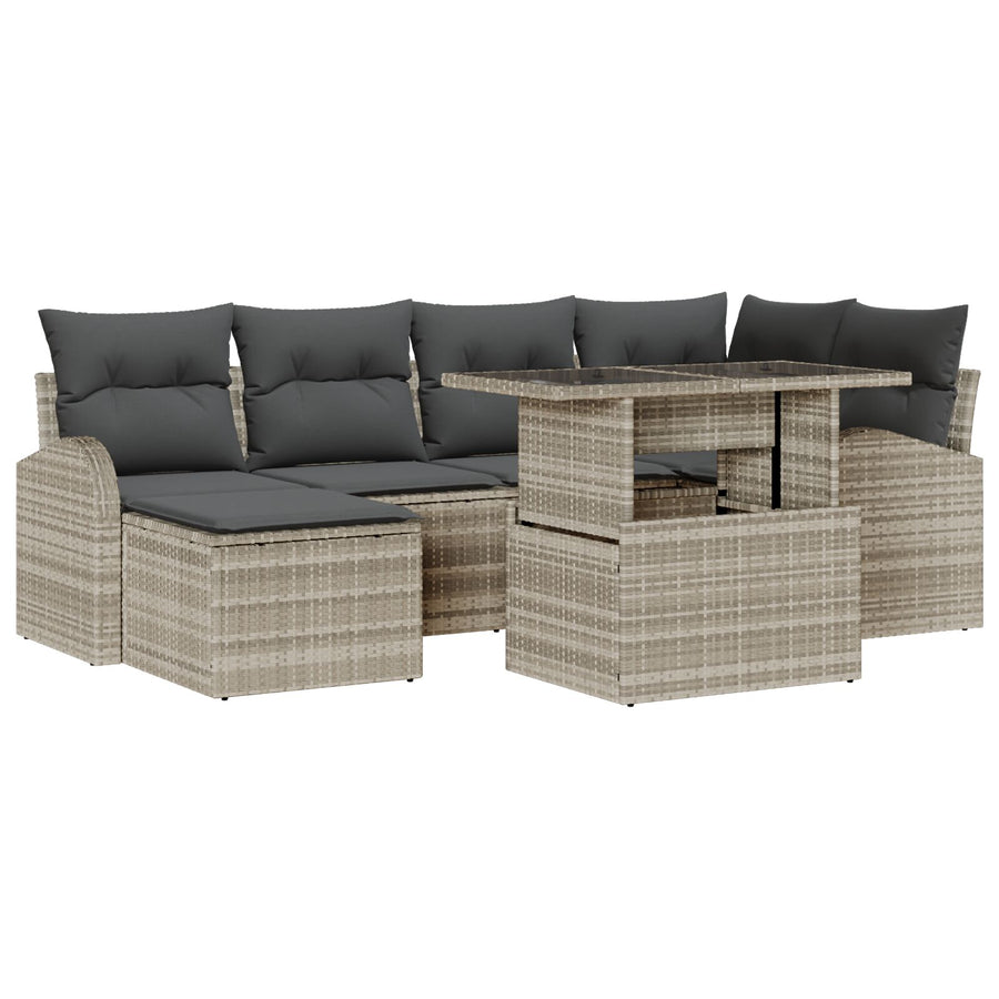 7-Piece Tuin Sofa Set Met Kussens Lichtgrijs Poly Rattan