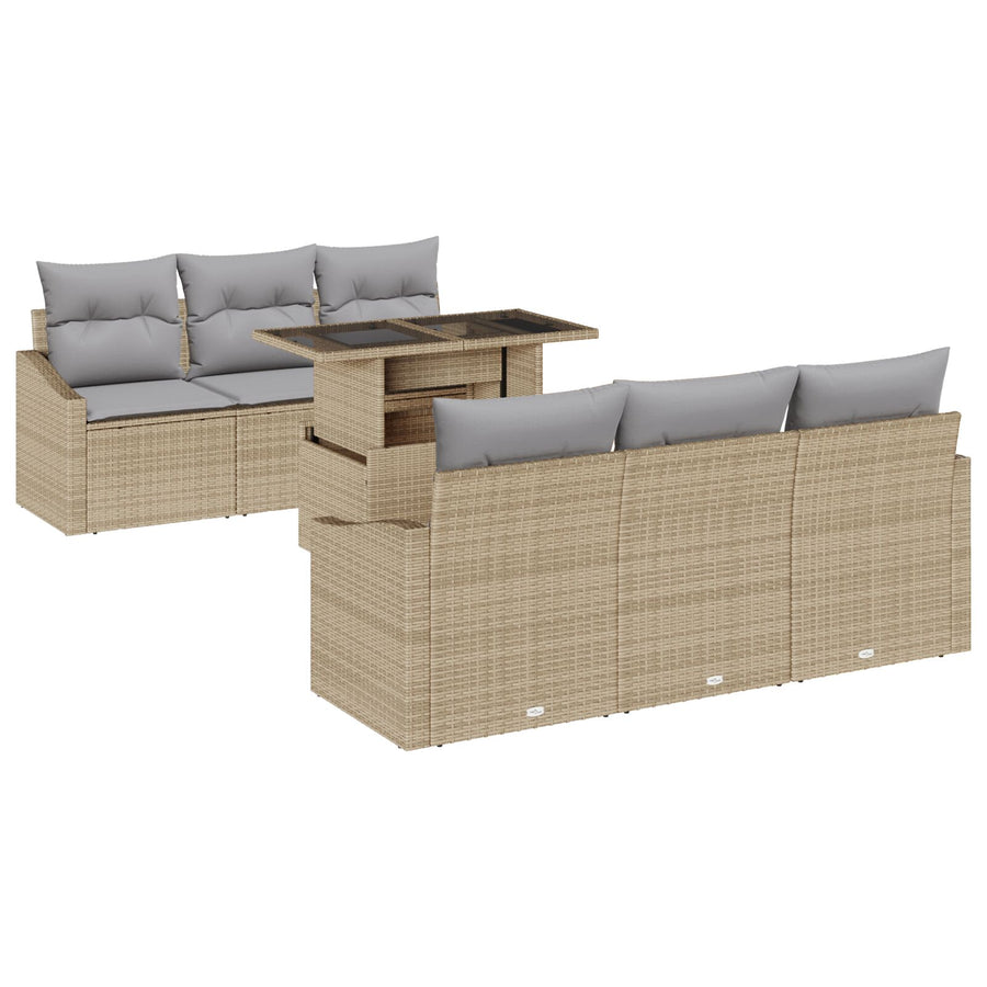 7-Piece Tuin Sofa Set Met Kussens Lichtbruin Poly Rattan
