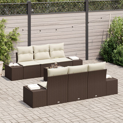 7-Delige Tuin Sofa Set Met Kussens Bruin Poly Rattan