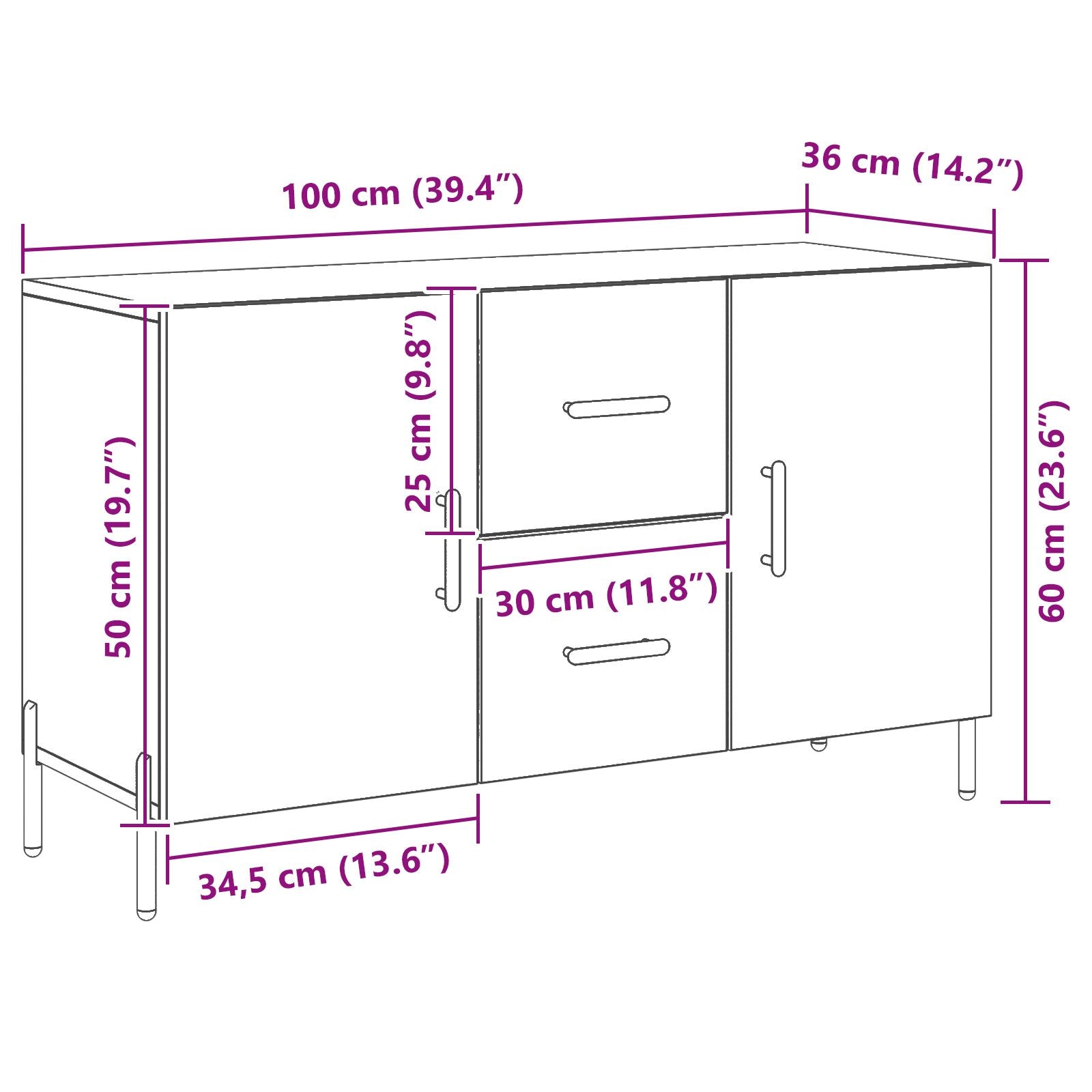 Dressoir Zwart Eiken 100X36X60 Cm Geengineerd Hout