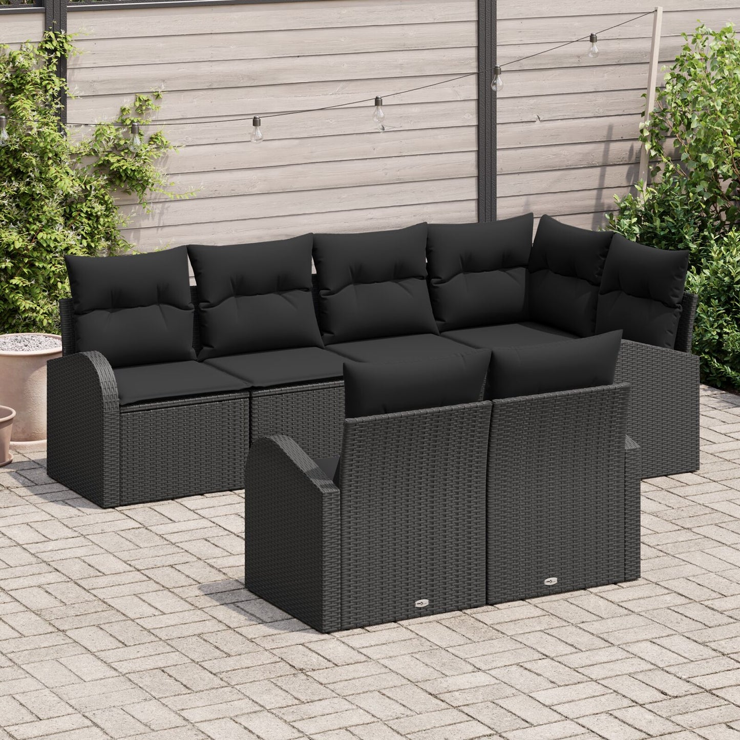Tuin Sofa Set Set Van 7 Zwart Poly Rattan, Polyester Kussens