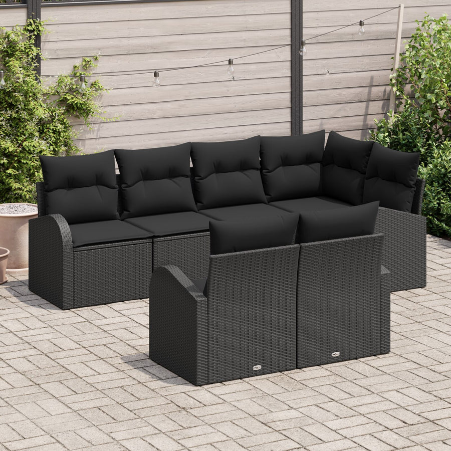 Tuin Sofa Set Set Van 7 Zwart Poly Rattan, Polyester Kussens