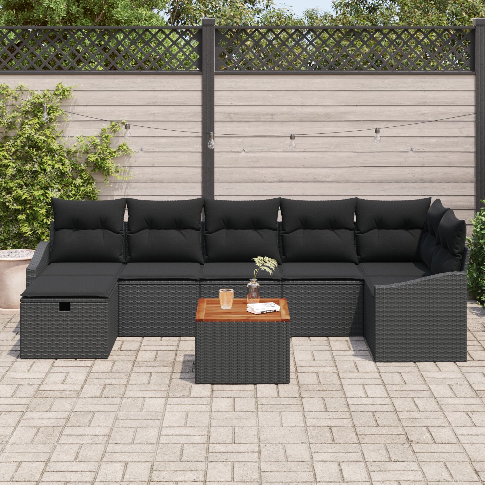 8-Delige Tuin Sofa Set Met Kussens Zwart Poly Rattan Wit