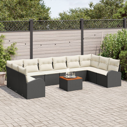 11-Delige Tuin Sofa Set Met Kussens Zwart Poly Rattan Acacia