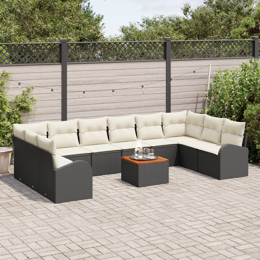 11-Delige Tuin Sofa Set Met Kussens Zwart Poly Rattan Acacia