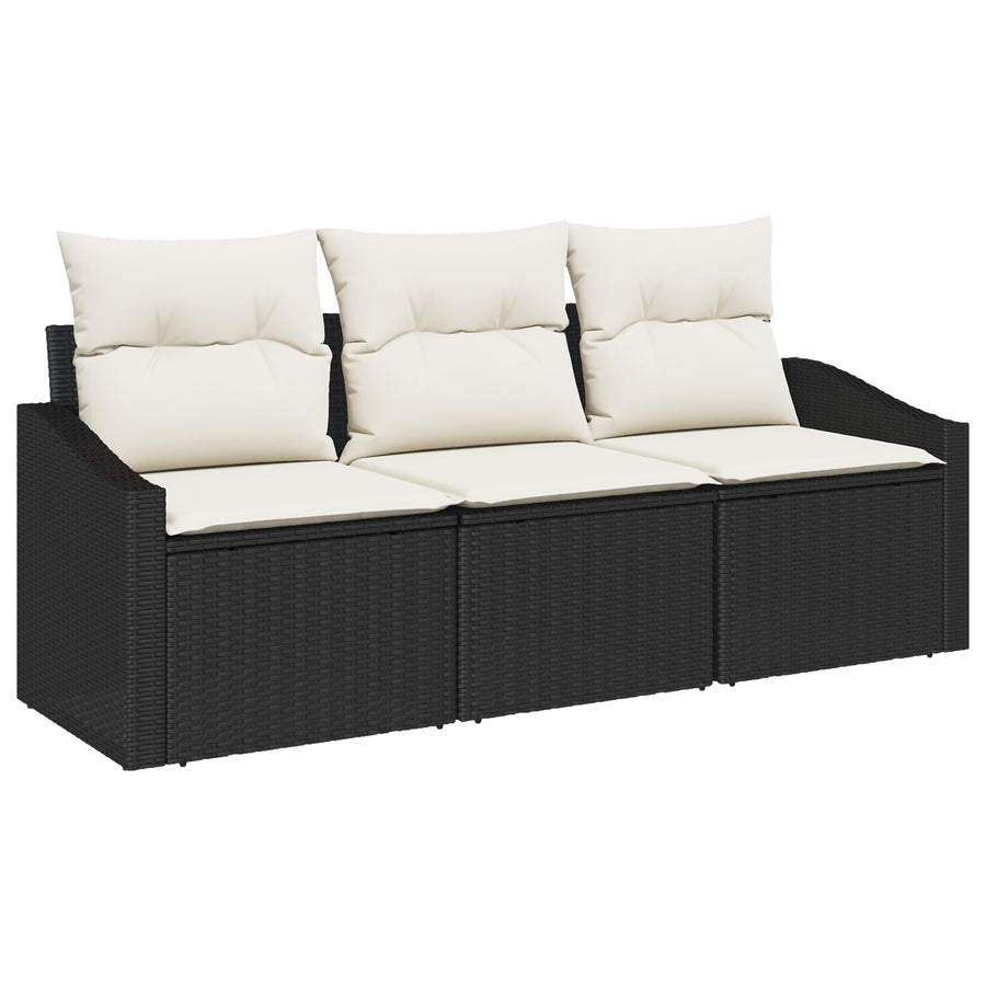 3 Stuks Tuin Sofa Set Met Kussens Zwarte Poly Rattan