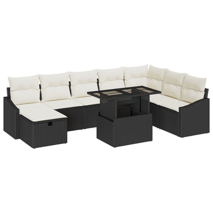 9-Delige Tuin Sofa Set Met Kussens Zwart Poly Riet Wit