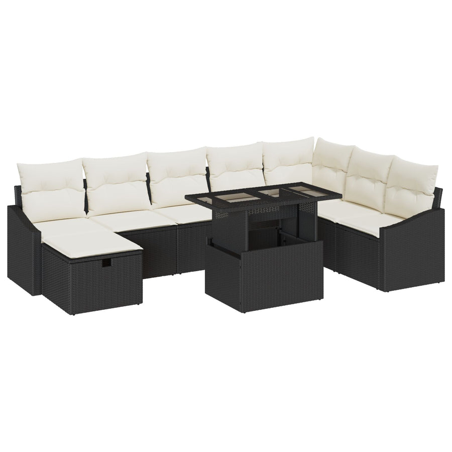 9-Delige Tuin Sofa Set Met Kussens Zwart Poly Riet Wit
