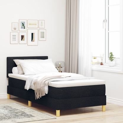 Boxspring Bed Met Matras Stof Zwart 90 x 200 cm Knopgenopte