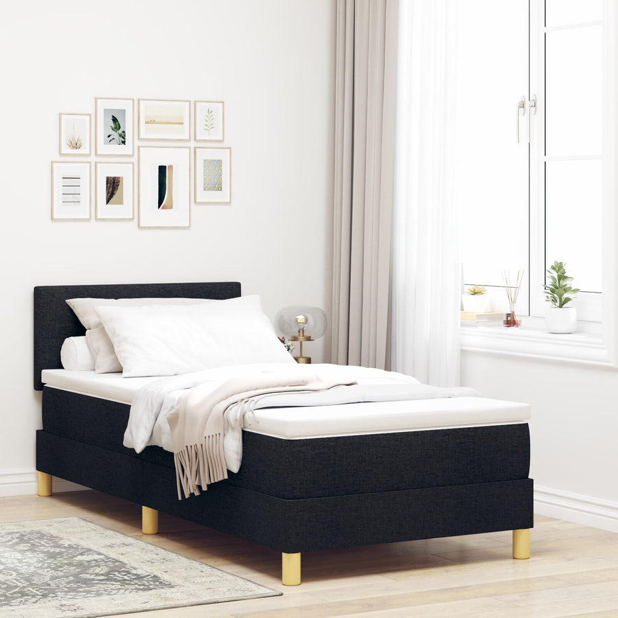 Boxspring Bed Met Matras Stof Zwart 90 x 200 cm Knopgenopte