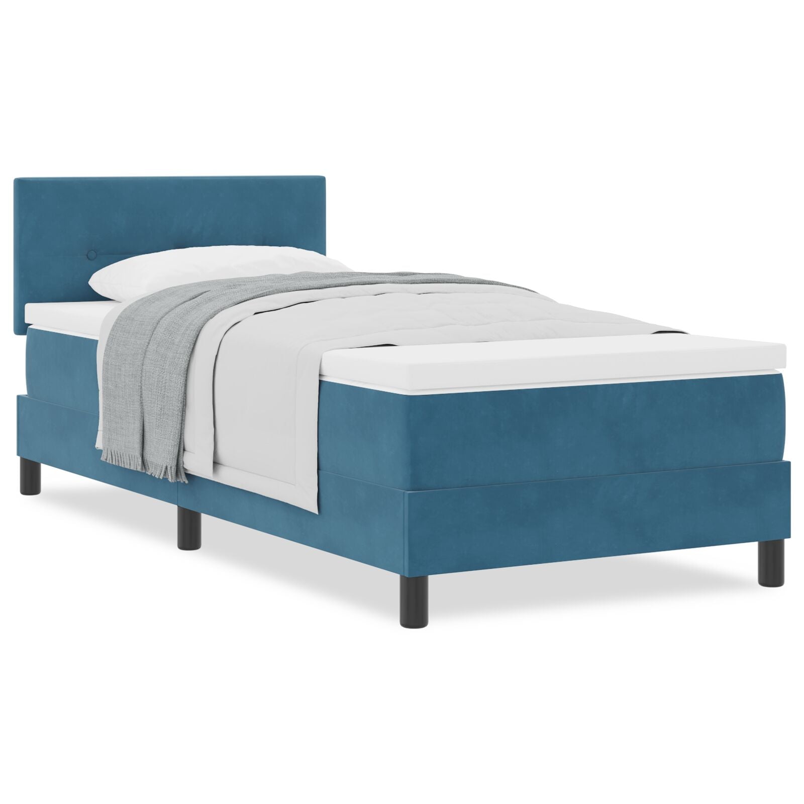 Boxspring Bed Met Matras Donker Blauw 90X200 Cm Fluweel Blauw