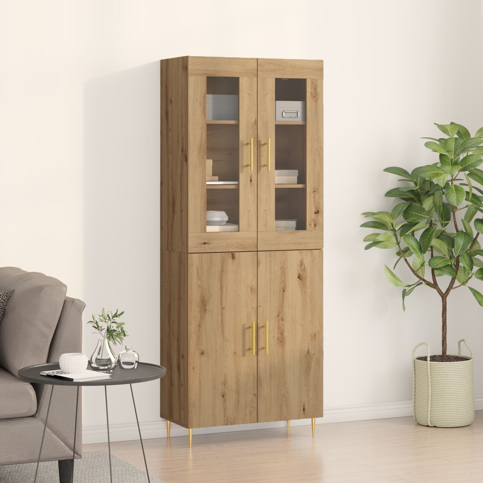 Hoogkast Ambachtelijk Eiken 69,5X34X180 Cm Bewerkt Hout