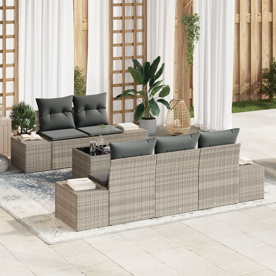 6 Delige Tuin Sofa Set Met Kussens Licht Grijs Poly Rattan