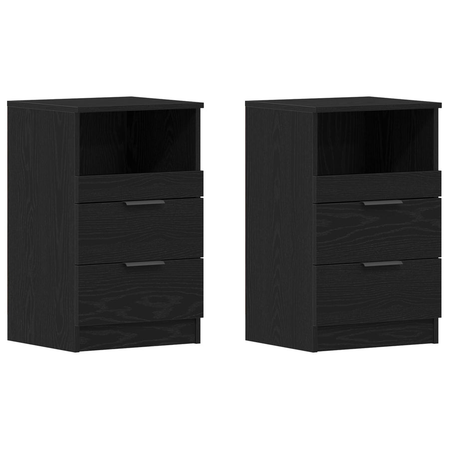 Nachtkastjes 2 Stuks Zwart Eiken 40X35X65 Cm Bewerkt Hout