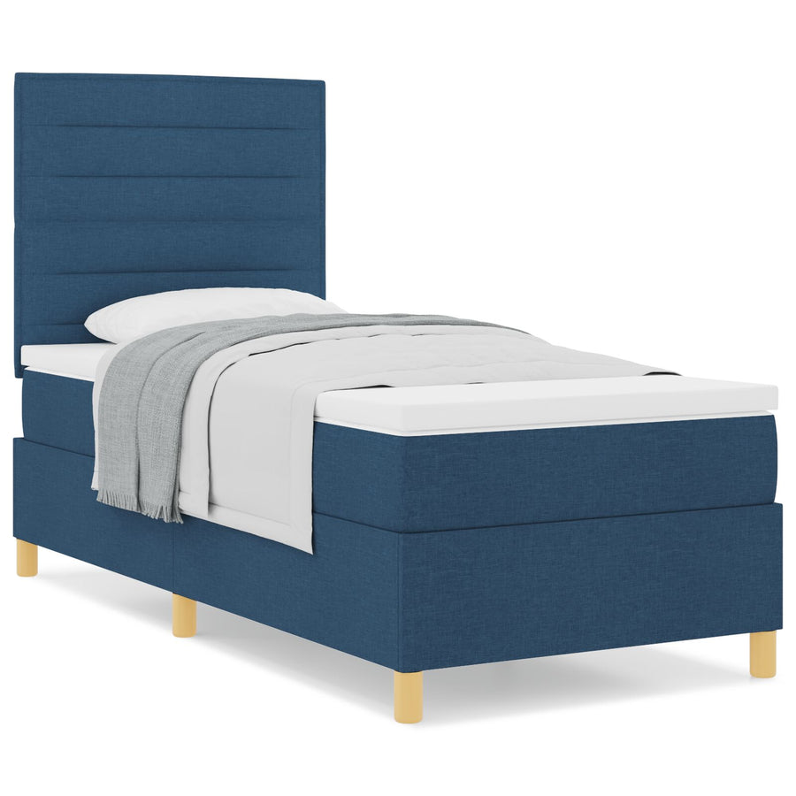 Boxspringbed Met Matras Blauw Eenpersoons Stof Blauw
