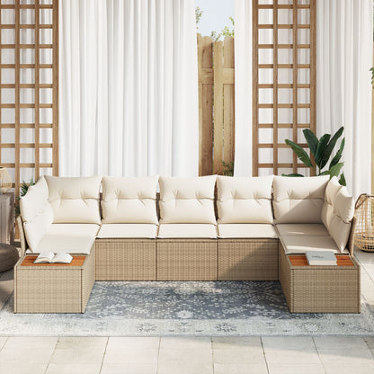 7 Delige Tuin Sofa Set Met Kussens Beige Poly Rattan Acacia