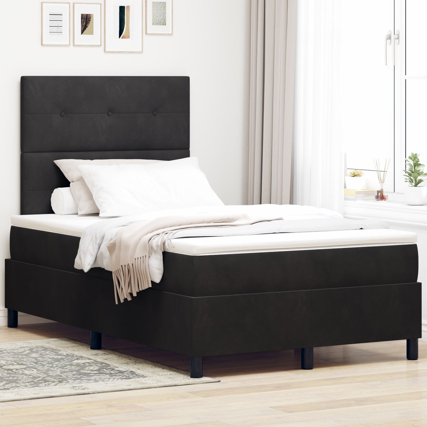 Boxspring Bed Met Matras Zwart 120X200 Cm Fluweel Blauw