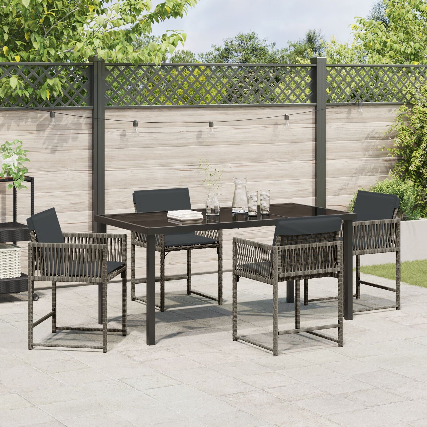 5-Delige Tuin Eetset Met Kussens Grijs Poly Riet