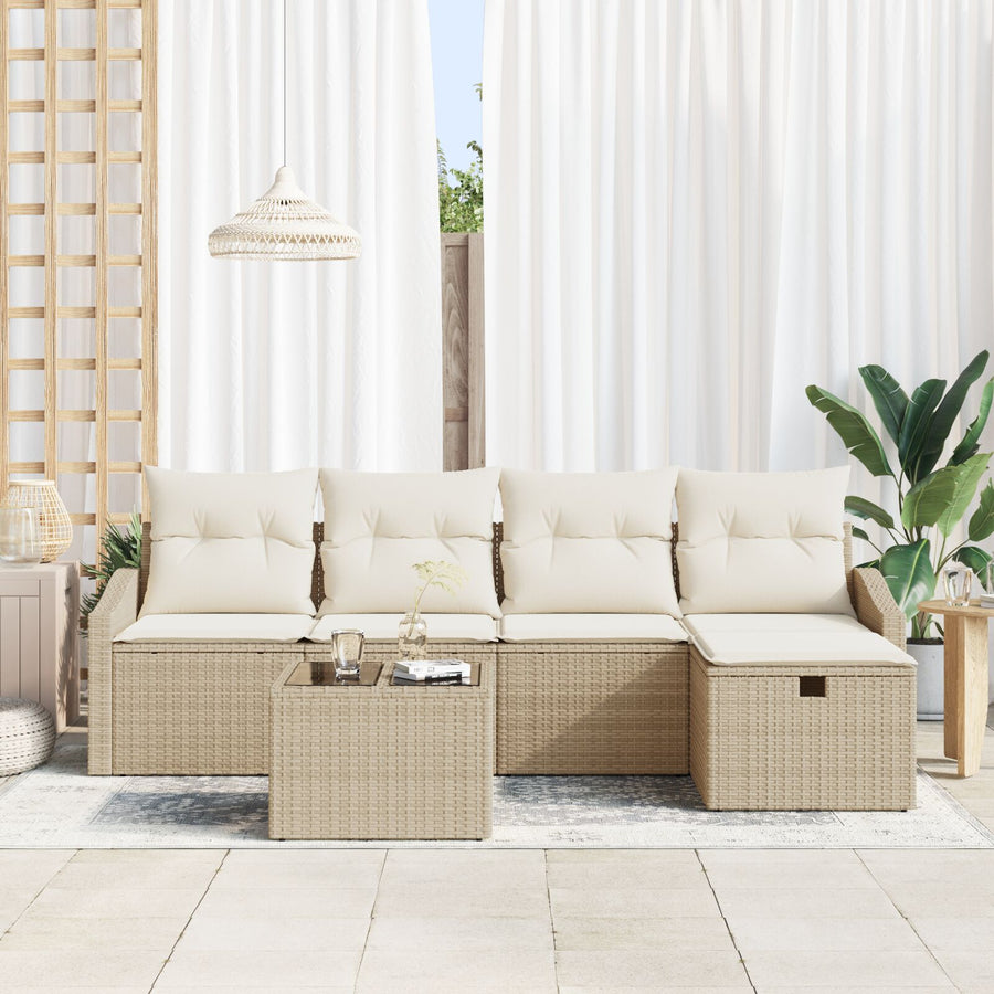 6-Delige Tuin Sofa Set Met Kussens Beige Poly Riet