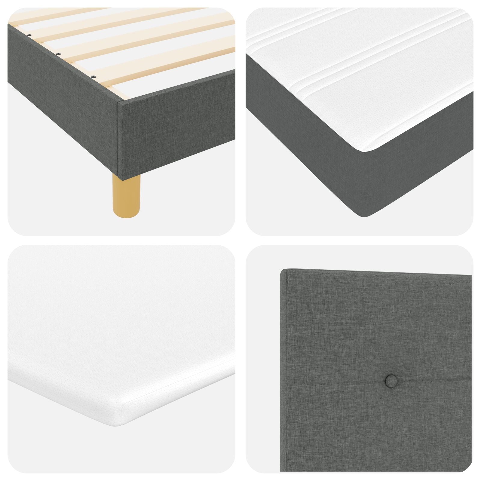 Boxspringbed Met Matras Stof Donkergrijs 160 x 200 cm Knoop-geplooid
