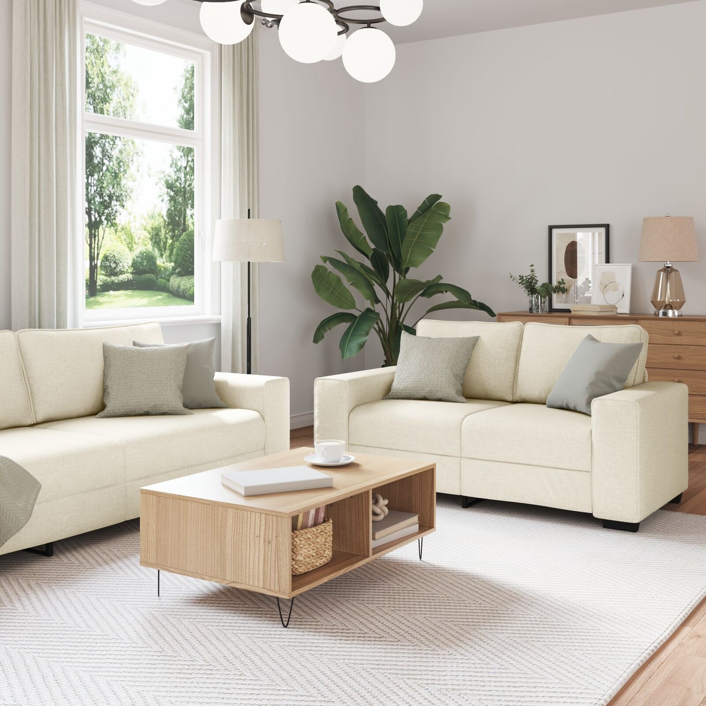 2-Piece Sofa Set Met Kussens In Linnen 2-zitter + 3-zitter bank