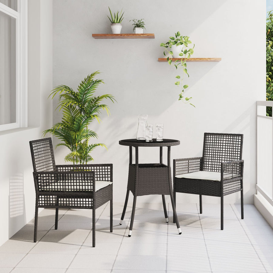 3 Delige Tuin Eettafel Set Zwart Poly Rattan