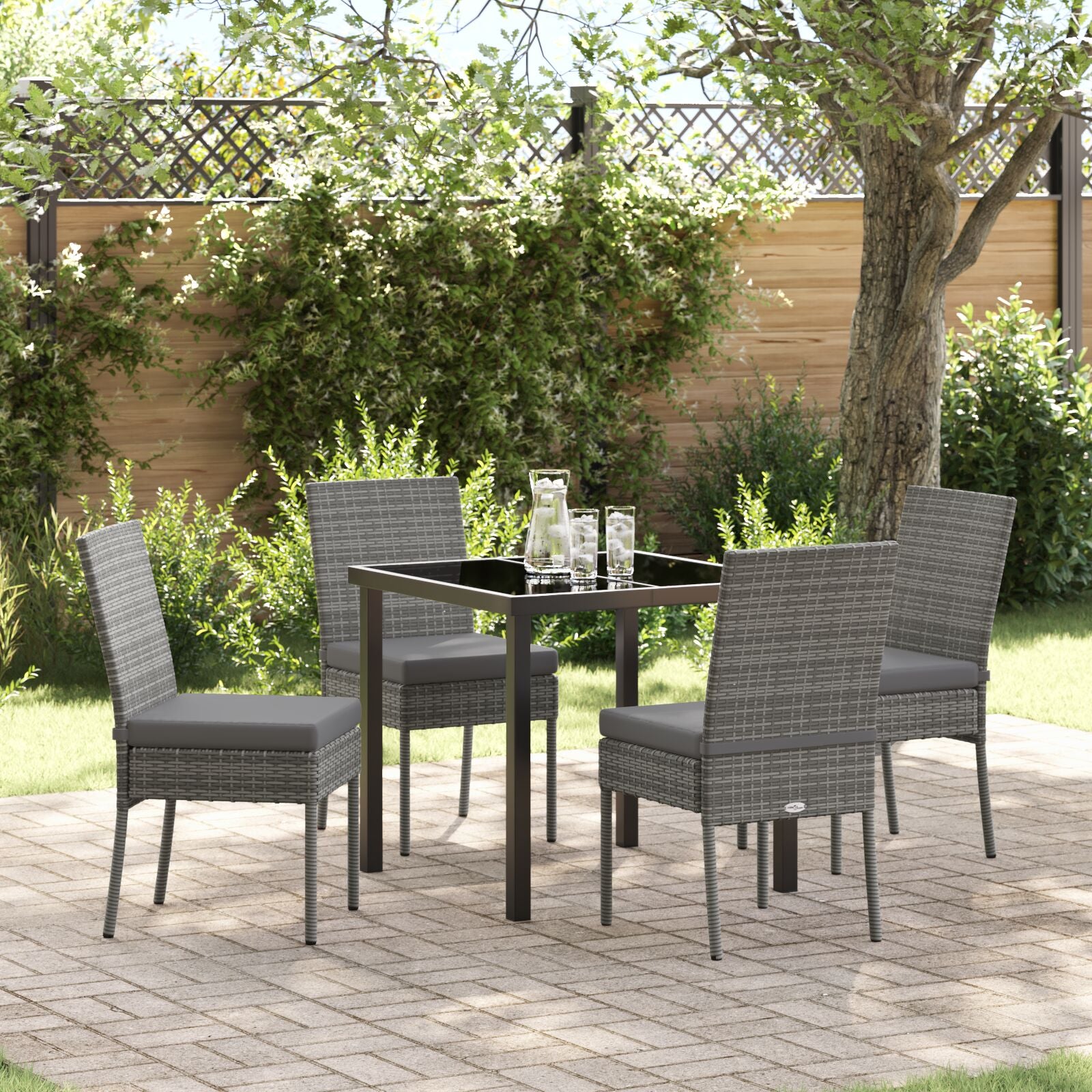 5 Delige Tuin Eetset Grijs Poly Rattan
